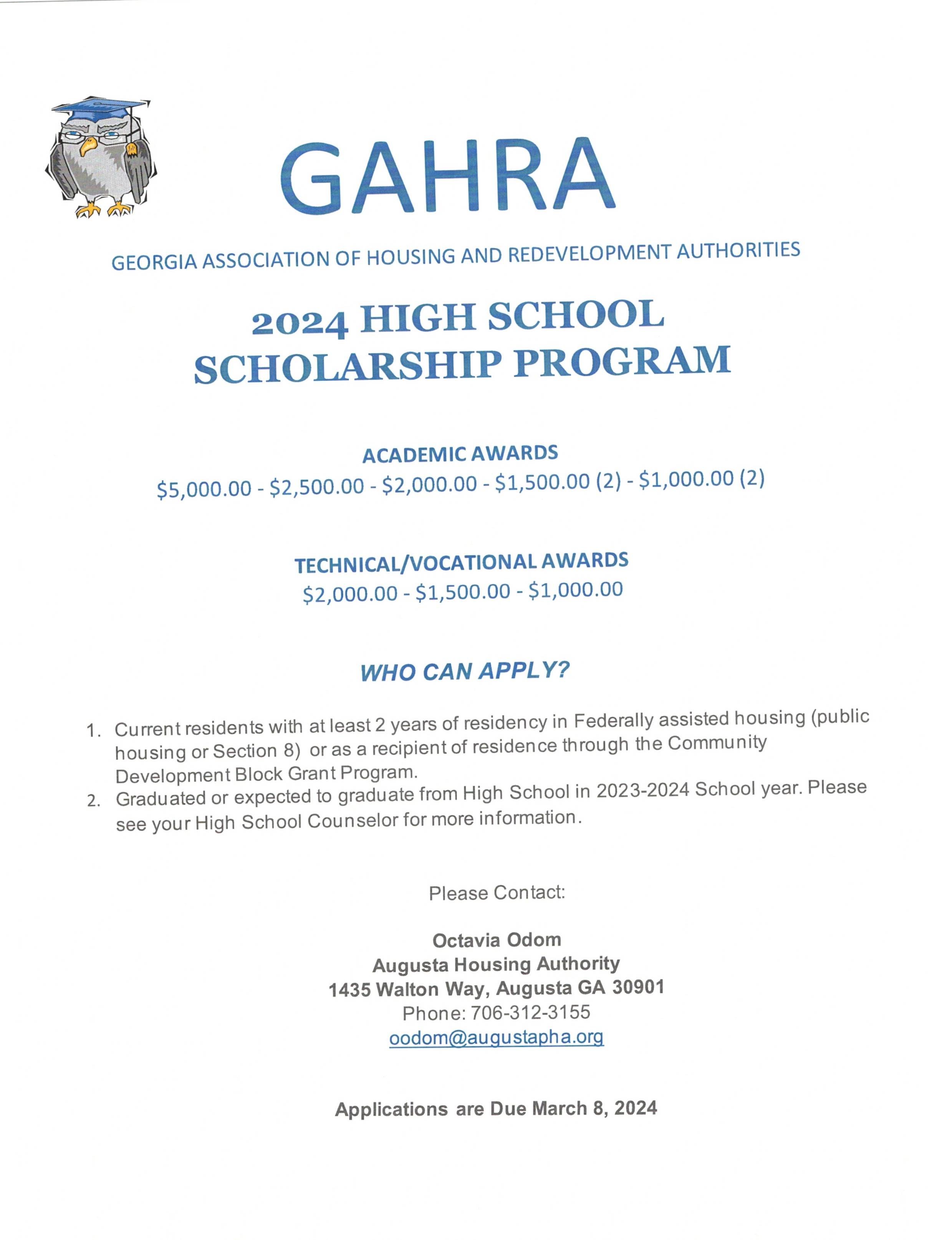 GAHRA Scholarships For High School Students Housing Authority of the